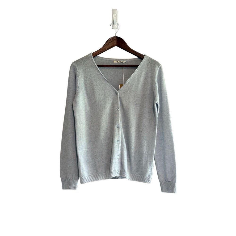 Woolovers Cashmere Merino Cardigan Sweater V Neck Classic Powder Blue Preppy Sm‎